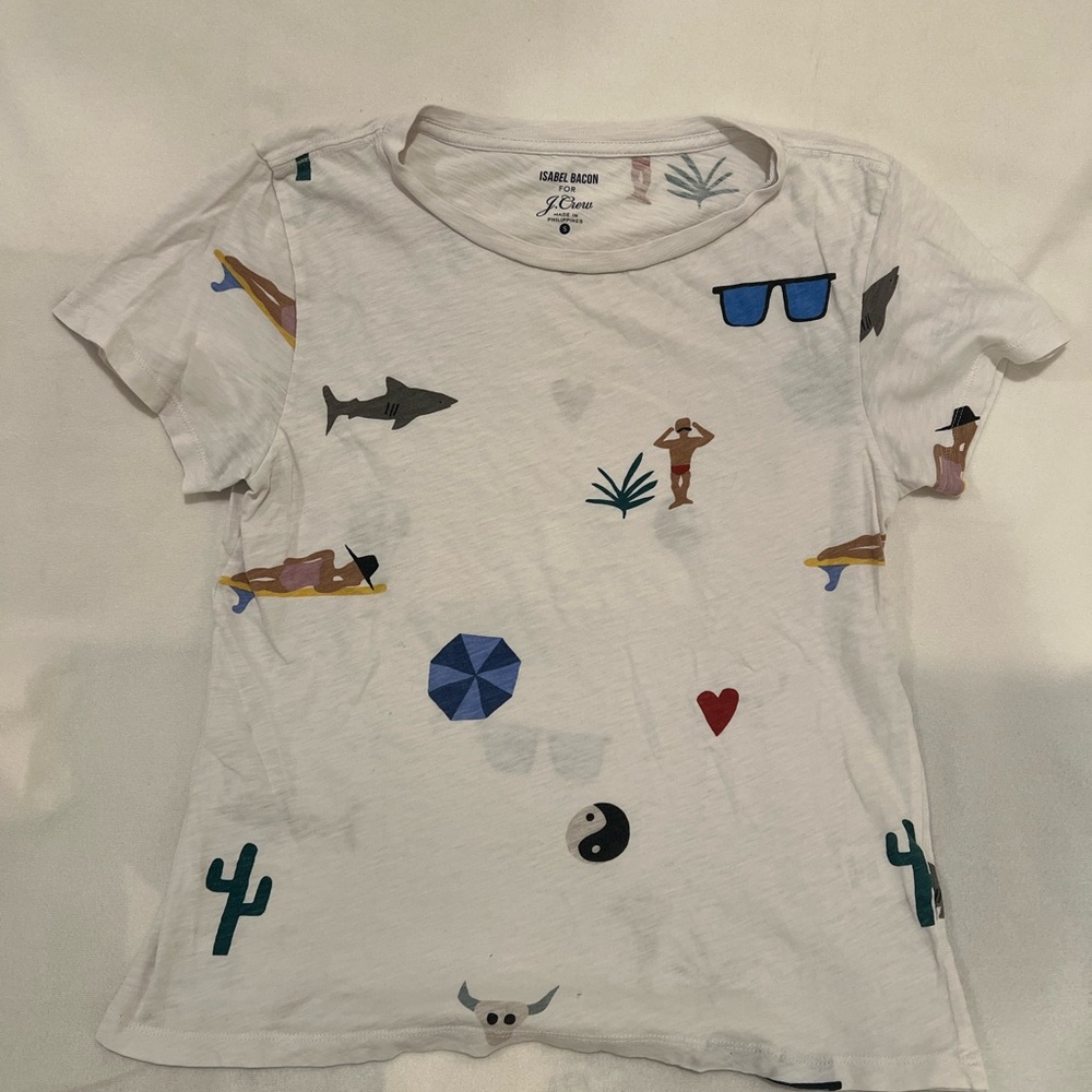 J crew Isabel Bacon White Graphic Beach-Print Tee